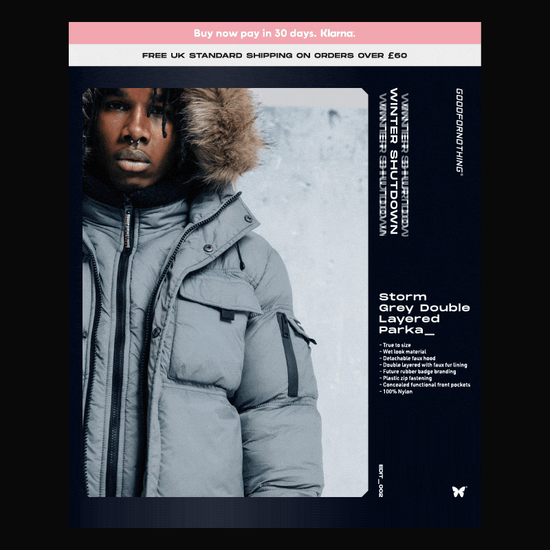 Good for Nothing Clothing Ltd. Newsletter Animated Graphic / Winter Shutdown Clothing Collection Seasonal Launch / Poster Image
