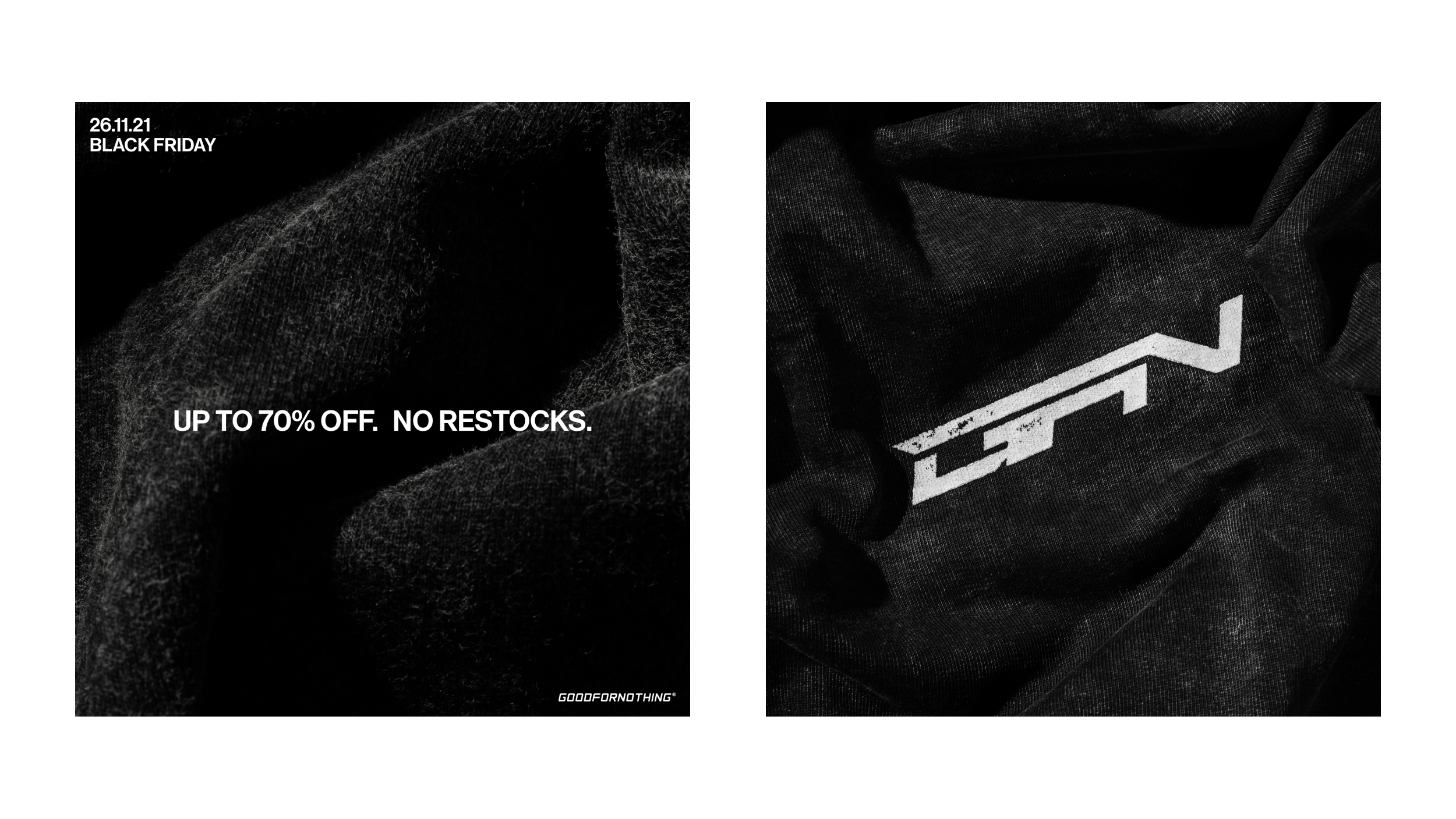 Good for Nothing Clothing Ltd. Black Friday Promotion Grpahic / Instagram & Facebook / Social Content / Typography / Tyesetting / Branding / Graphic Design / Digital / Indesign / Desktop Version