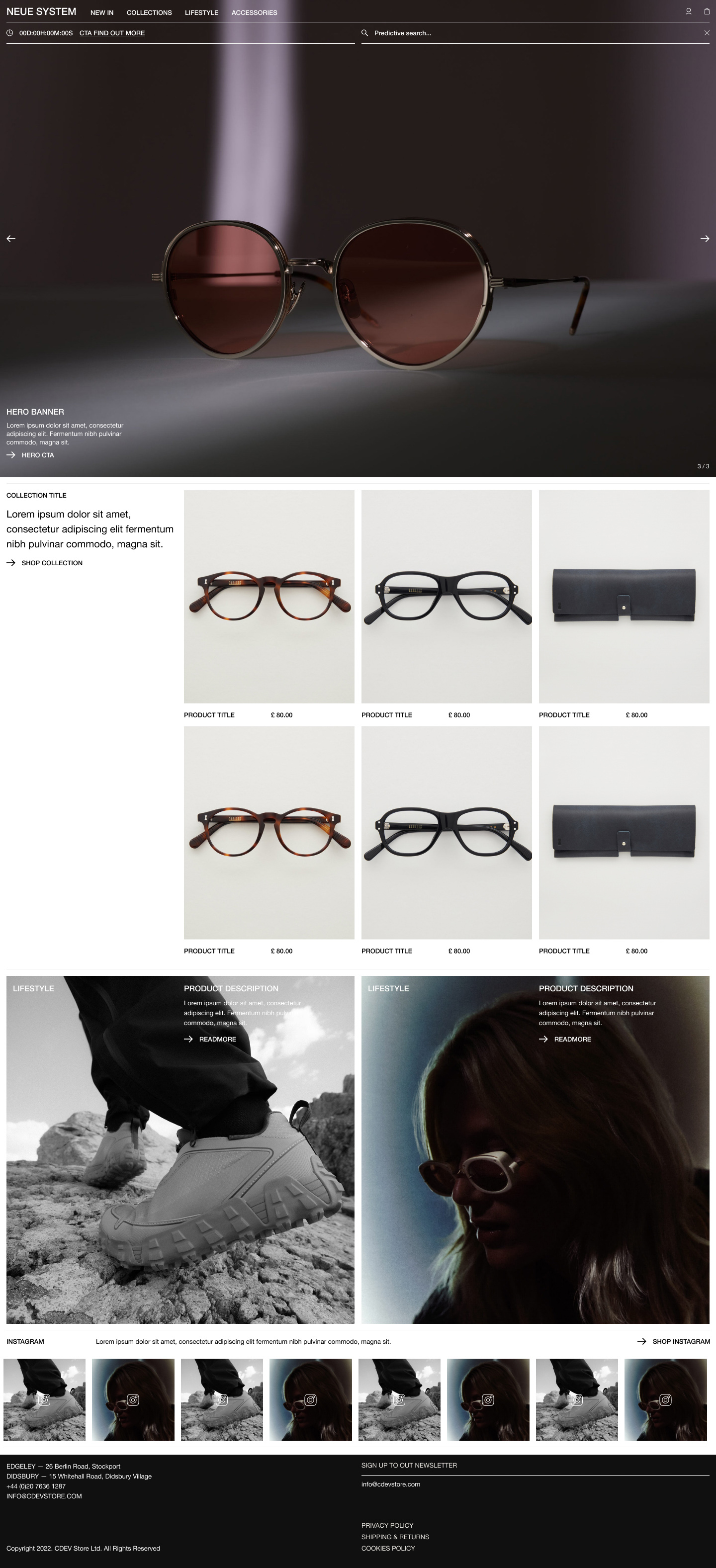 Image of Shopify Store UI Design, Neue System  - High Fashion Accessories, in-house work for Digital Media Team / Mobile size / Desktop Design / Layout / Concept / Responsive Design