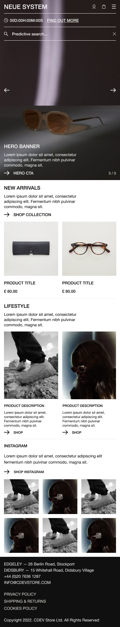 Image of Shopify Store UI Design, Neue System  - High Fashion Accessories, in-house work for Digital Media Team / Mobile size / Web Design / Layout / Concept / Responsive Design