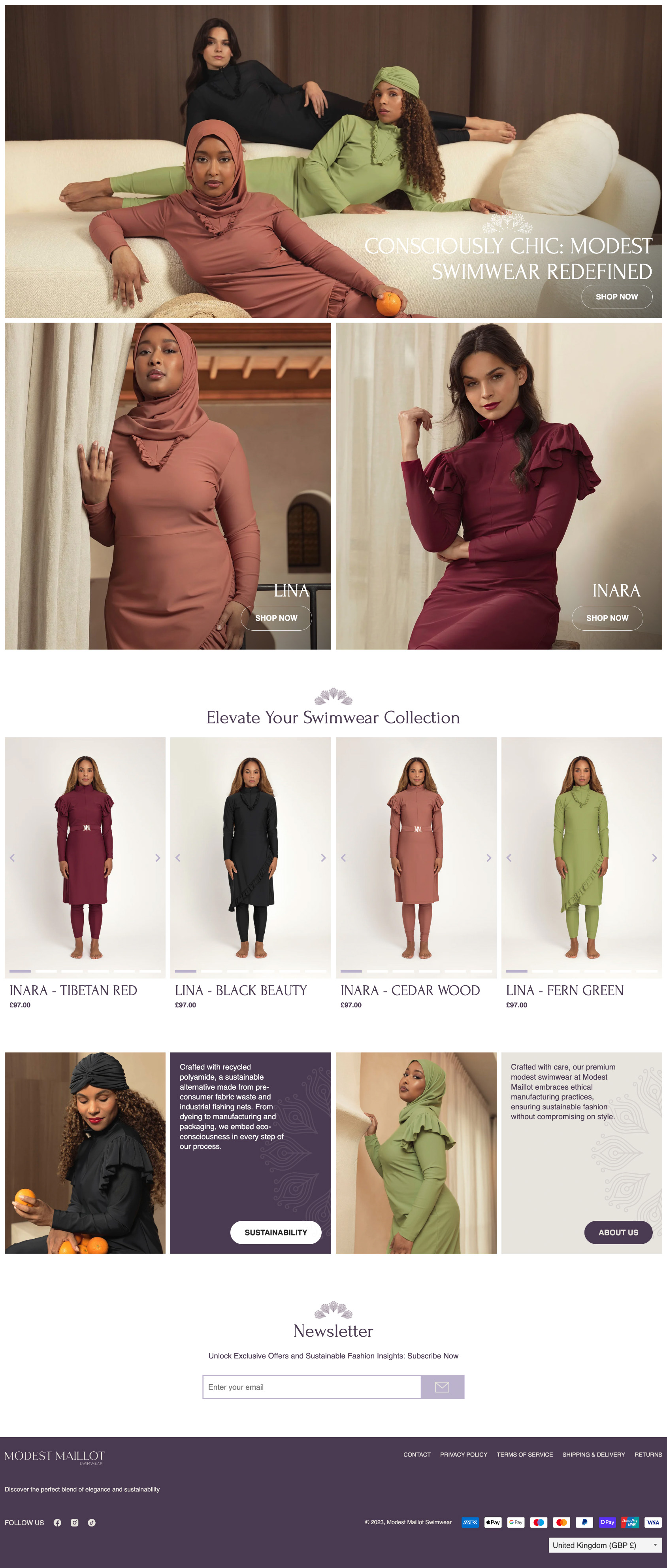 Image of Shopify Store UI Design, Brand: Modest Mailot, e-commerce, in-house work for Digital Media Team / Desktop size / Web Design / Layout / Concept / Responsive Design