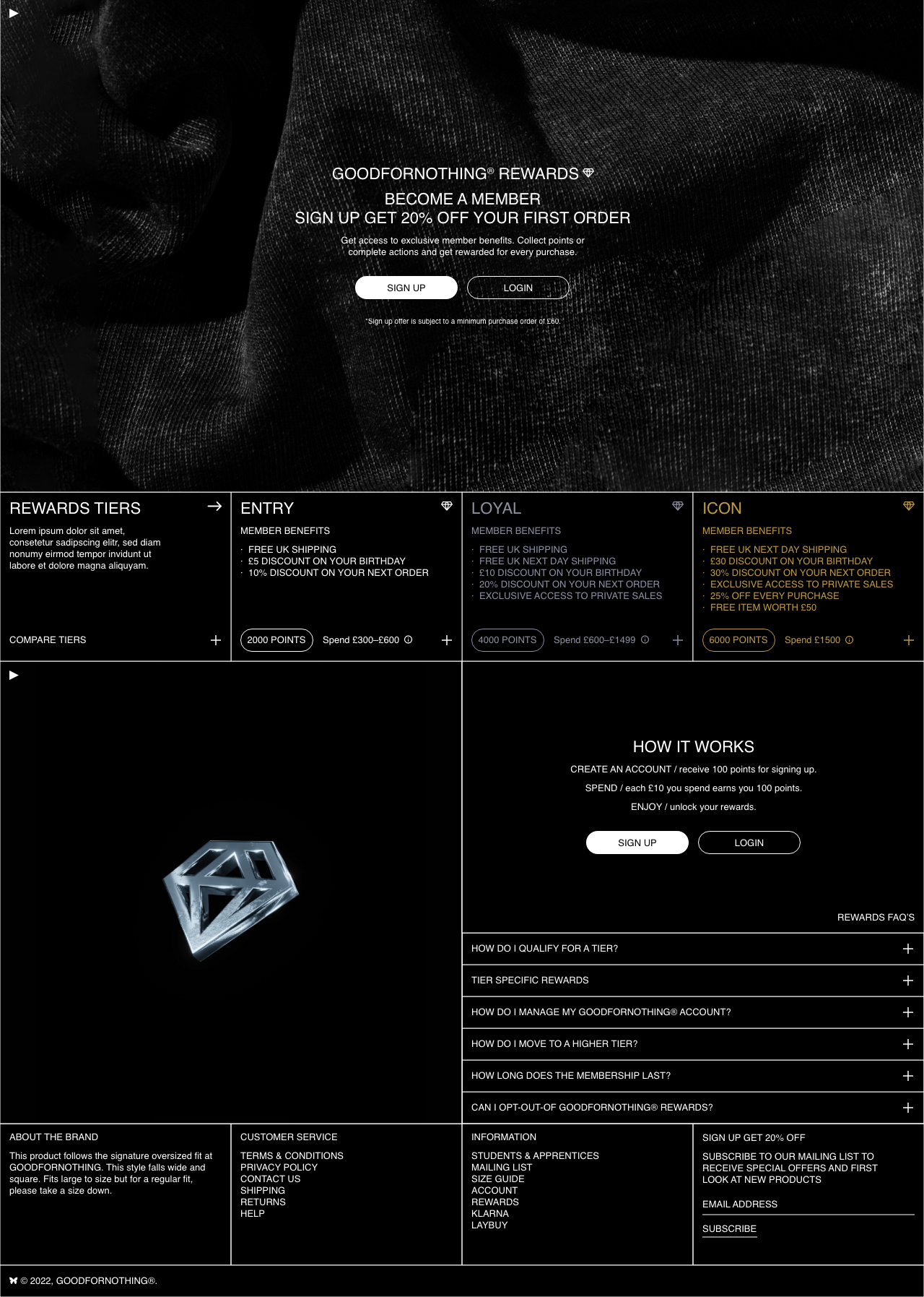 Good for Nothing Clothing Ltd. Shopidy UI Design for Rewards system / Desktop Version / Responsive Design